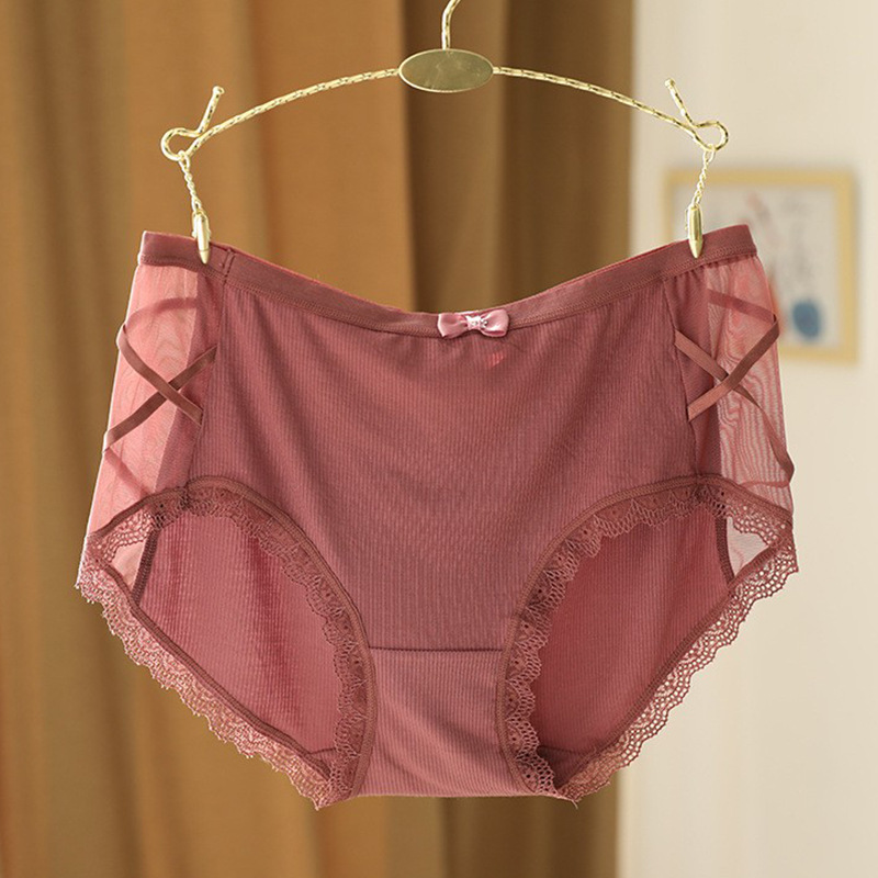 大码内裤女胖mm200斤中腰莫代尔棉透气蕾丝不勒腿无痕三角裤提臀