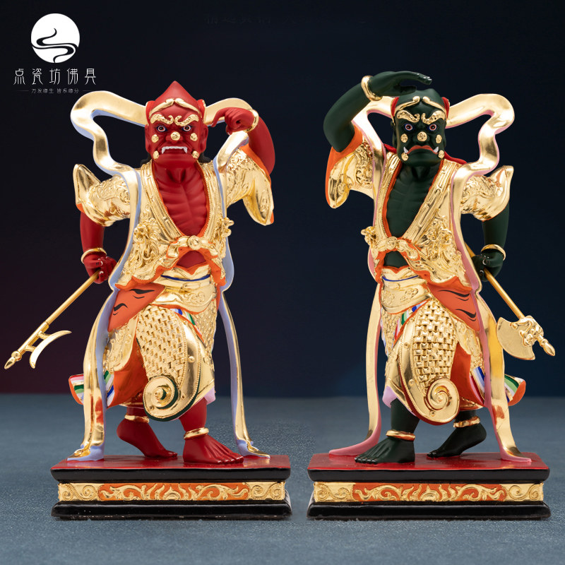 香樟木雕贴金千里眼顺风耳神像可定制高明高觉居家用供奉木雕摆件