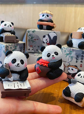 国风八雅桌面熊猫车载摆件可爱 卡皮巴拉 木鱼 公仔桌面装饰品