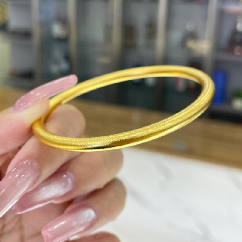 水贝金包银素圈手镯女古法磨砂实心镯子经典光面简约手环女友礼物