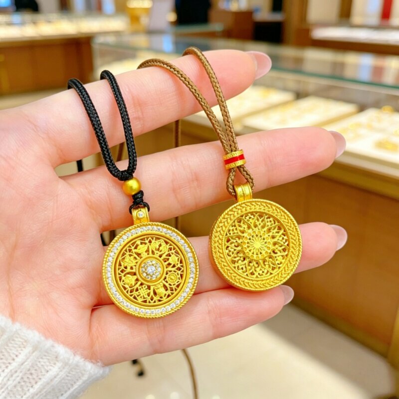 古法金包银旋转八宝罗盘吊坠女镶钻镂空项链时来运转挂坠女友礼物