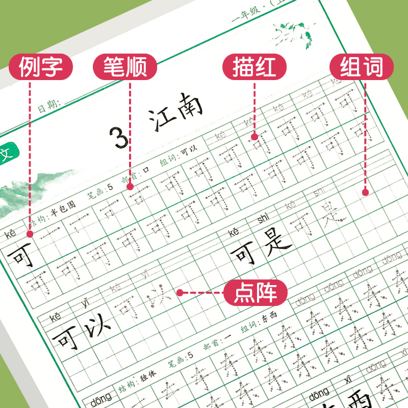 人教版一年级同步生字练字帖上下册语文生字田字格描红字帖练字本小学生一年级写字课课练专用字帖每日一练