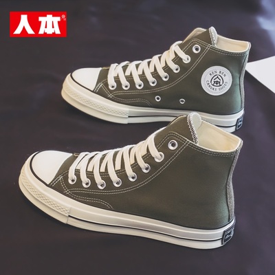 人本1970s帆布鞋男欧美款高帮橄榄绿色男鞋2025春秋透气运动板鞋