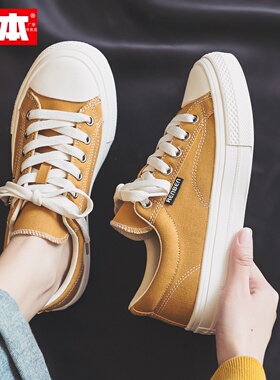 人本女鞋黄色低帮帆布鞋女韩版百搭透气学生板鞋ins潮运动鞋子