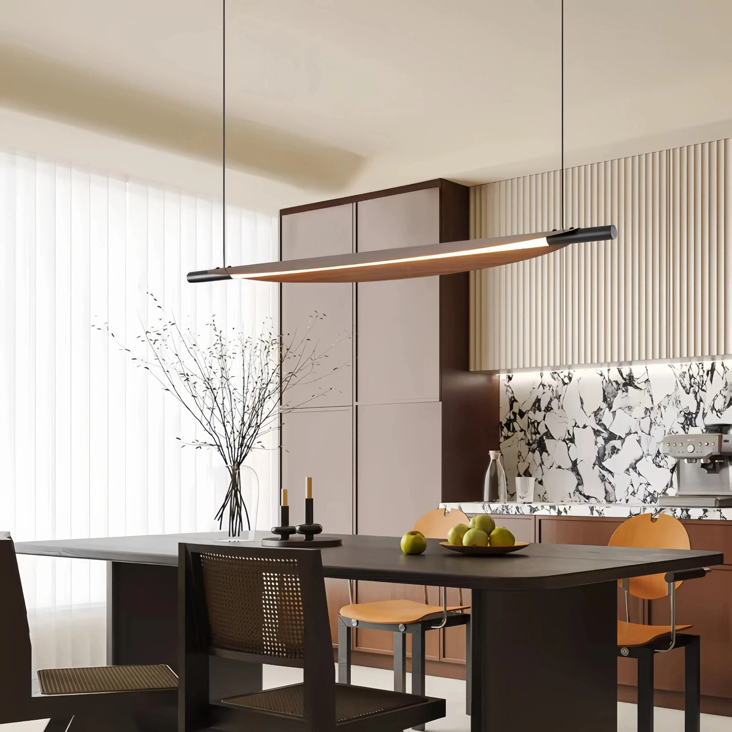 现代简约餐厅吊灯侘寂风一字长条芭蕉扇餐桌吧台灯日式复古茶室灯