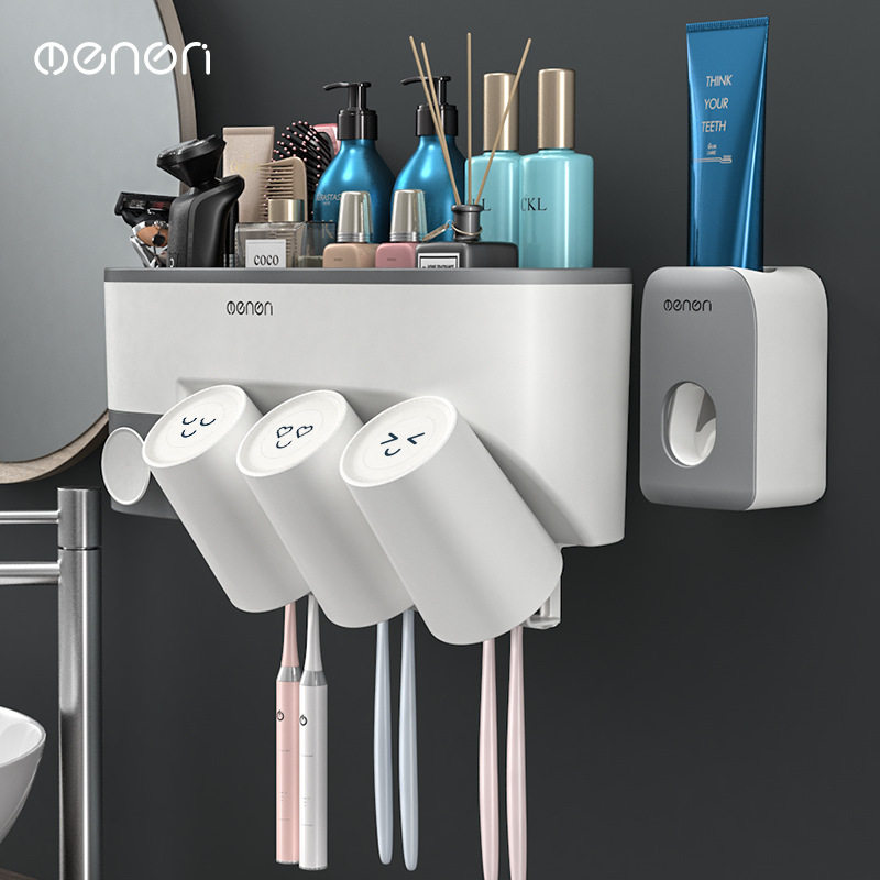 牙刷置物架刷牙杯漱口挂墙式卫生间免打孔壁挂网红收纳架牙缸套装
