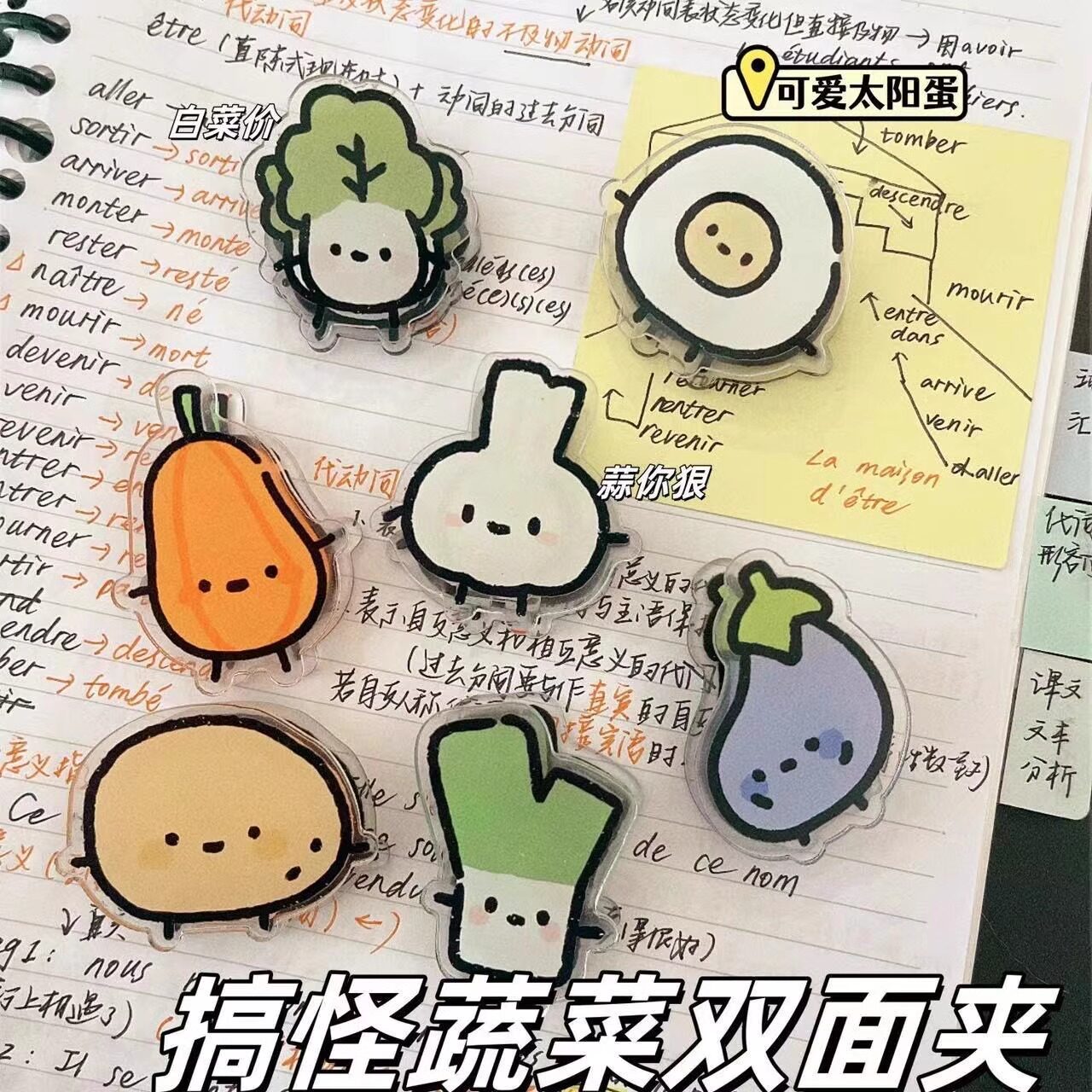 办公文具蔬菜卡通封口夹便签夹手账文件亚克力pp小夹子小号塑料固