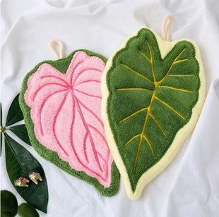 可爱树叶擦手巾挂式加厚珊瑚绒速干超强吸水高颜值家用厨房抹布