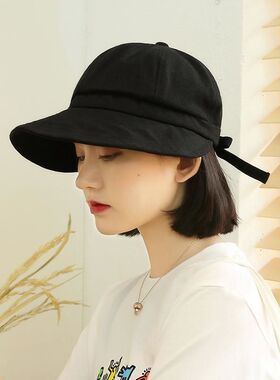 大檐长带遮阳帽子女夏天防晒