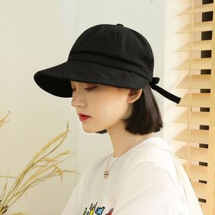 大檐长带遮阳帽子女夏天防晒黑色韩版百搭ins潮牌小众鸭舌帽夏季