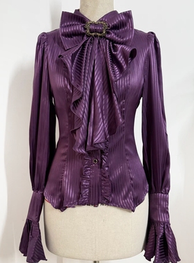 中世纪Lolita上衣复古哥特宫廷风紫色衬衫收腰洛丽塔衬衣短裤套装