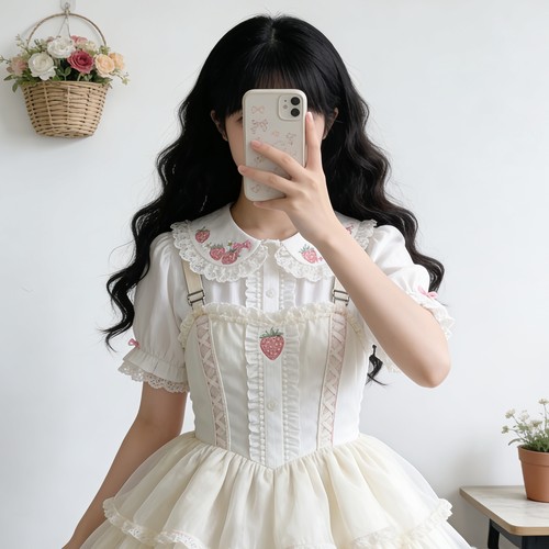 草莓刺绣Lolita内搭软妹短袖衬衫
