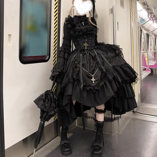 暗黑哥特风永生禁忌Lolita姬袖衬衫超华丽腰封提拉裙萝莉塔套装裙