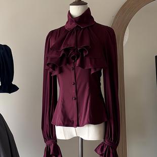 咏叹夜暗黑系红色哥特衬衫蝙蝠袖复古中世纪洛丽塔日常lolita衬衣