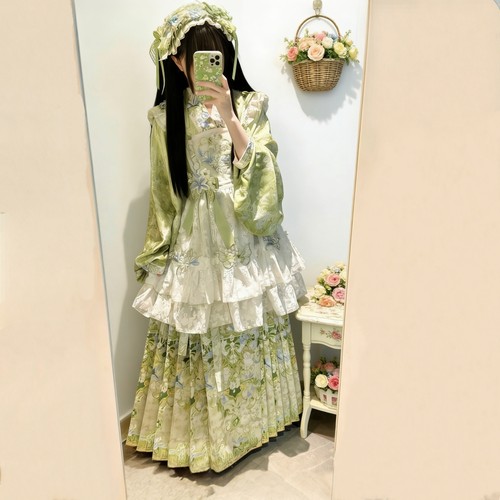 春夏新款汉洋折衷绿色汉服套装女