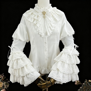 中世纪Lolita上衣复古哥特宫廷风大姬袖衬衫打底收腰款洛丽塔衬衣