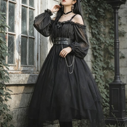 lolita万圣节日常哥特长袖连衣裙