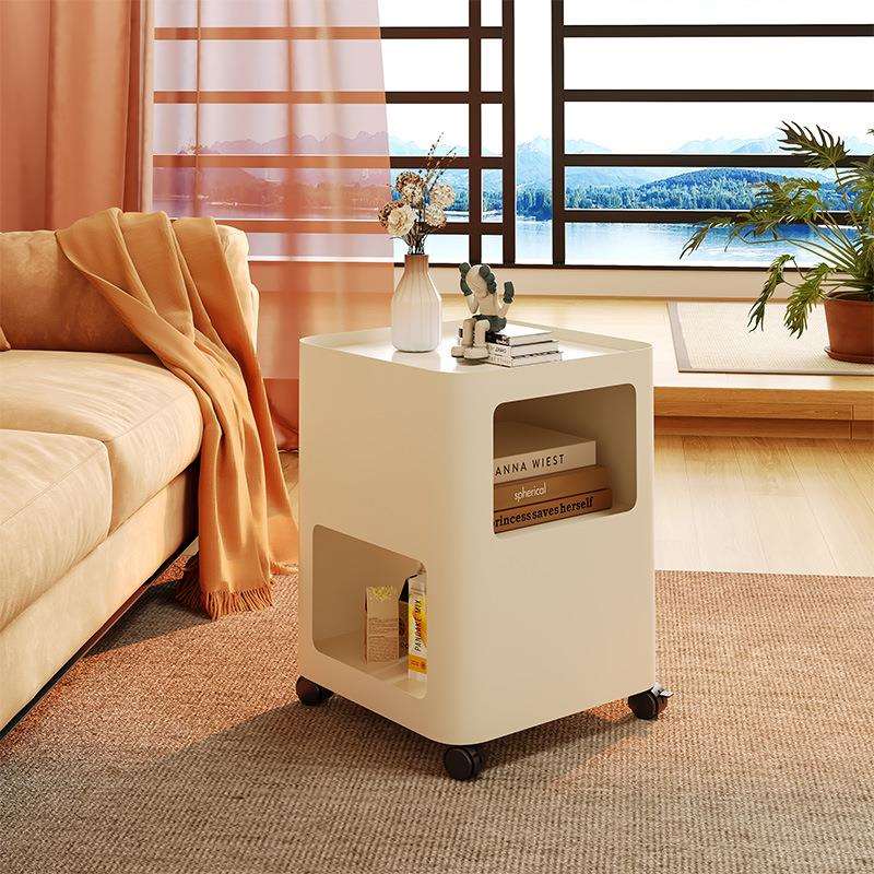床头柜奶油客厅沙发边几边柜带轮简约角几床头小茶几置物架角柜