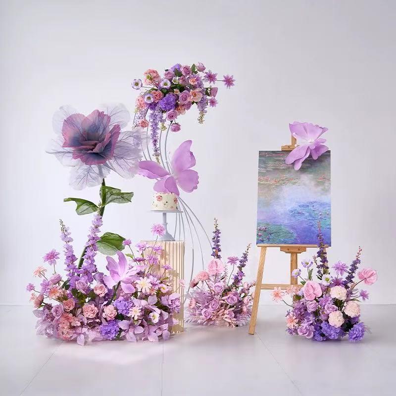 假花仿真花摆设轻奢高端紫色婚礼花艺路引高级感结婚装饰场景布置