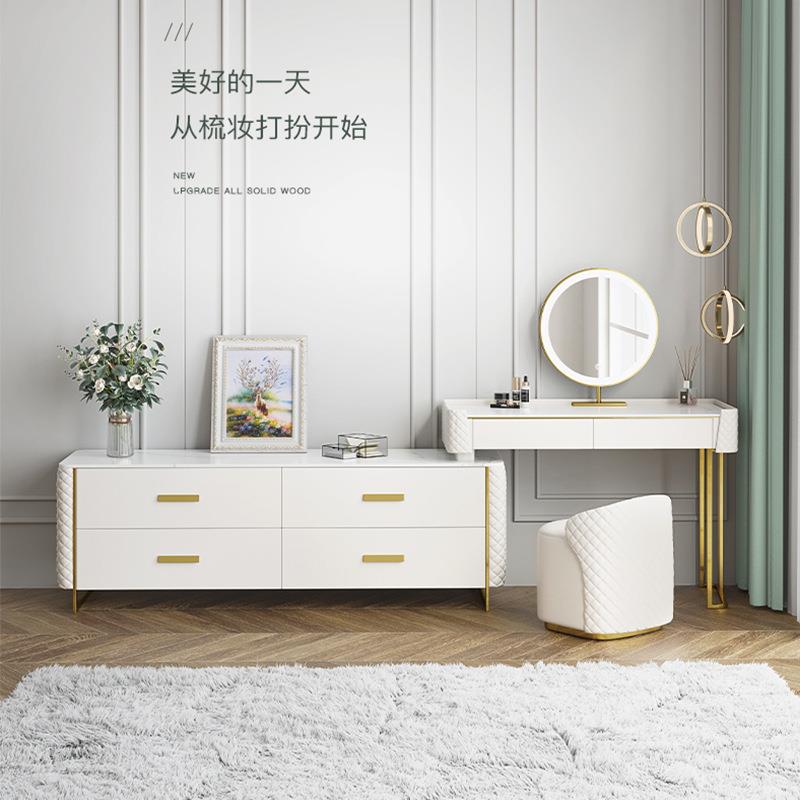 现代简约卧室梳妆台电视柜一体意式轻奢网红风岩板收纳化妆桌子