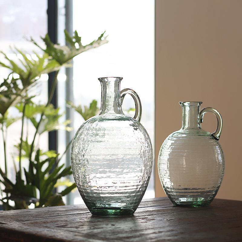 现代简约轻奢创意单耳壶玻璃花瓶摆件水养吊钟马醉木客厅落地插花