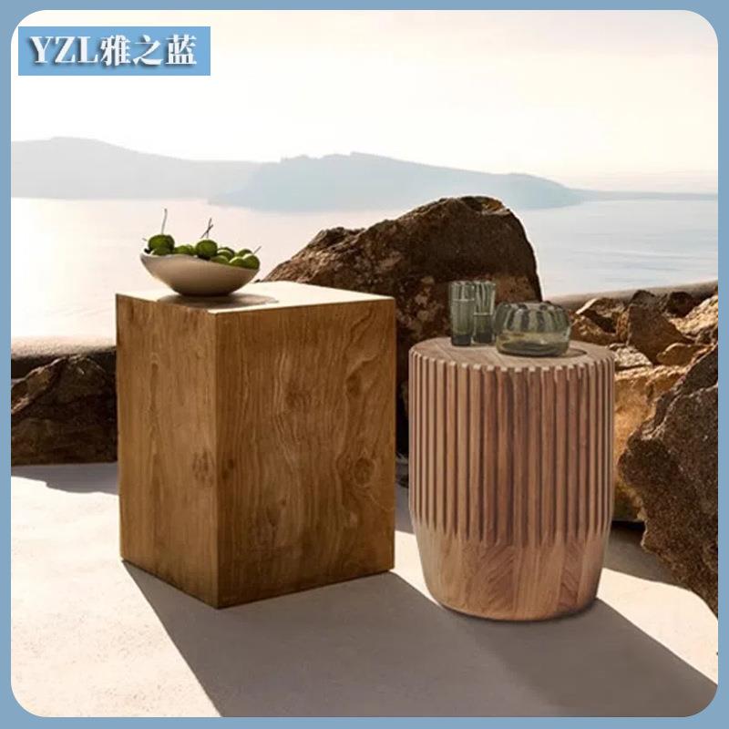 户外实木茶几木墩设计师柚木圆茶几阳台小茶几样板房室外柚木边几