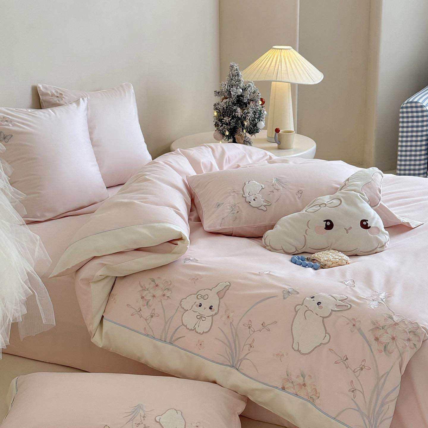 A类100S全棉磨毛贴布绣四件套加厚纯棉卡通被套高档床单三件套