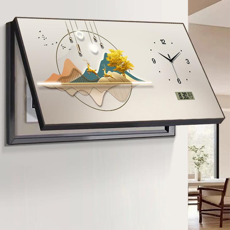 大尺寸电表箱装饰画带钟表万年历福禄双全餐厅配电箱遮挡画时钟