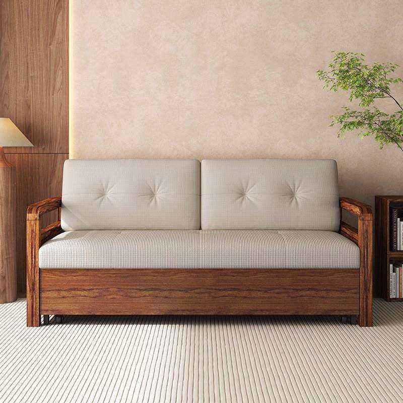 现货实木乌金木沙发床两用中式家用小户型客厅卧室书房单人沙发床