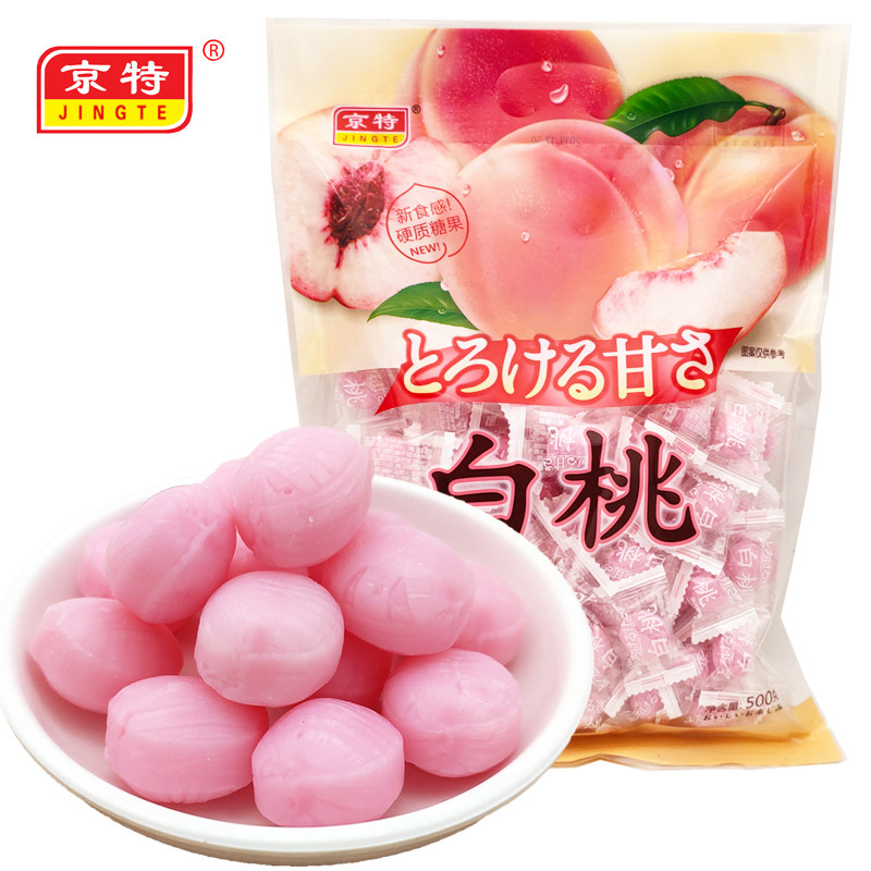 京特白桃糖水蜜桃味果汁硬糖创意水果糖散装网红年货糖结婚喜糖果
