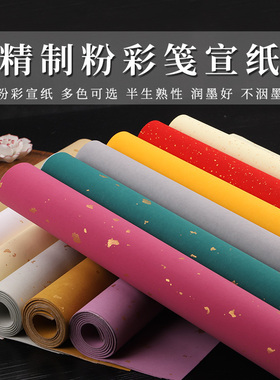 弘儒记加厚四尺六尺对开手工粉彩一笔笺宣纸万年红大片洒金鱼籽金白色紫色半熟宣小楷书法创作国展作品专用纸