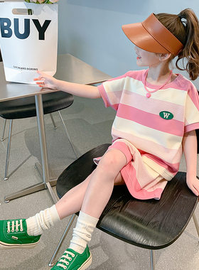 女童短袖t恤套装夏款2024新款女童装儿童夏季女孩衣服女大童夏装