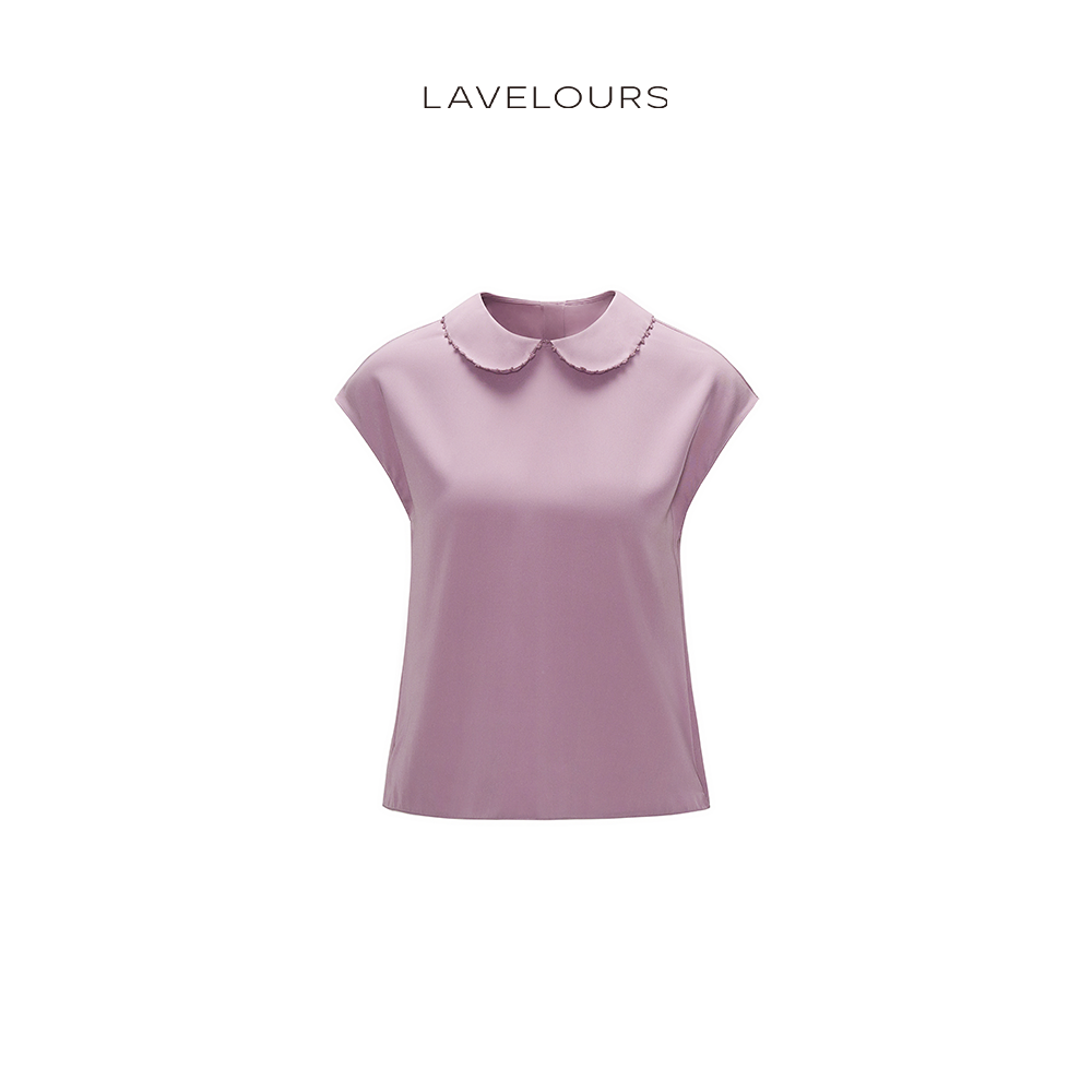 LAVELOURS 重磅弹力真丝绣花领无袖衬衫舒适上衣