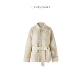 LAVELOURS 新款 简约粗花呢羊毛立领系带小香风外套