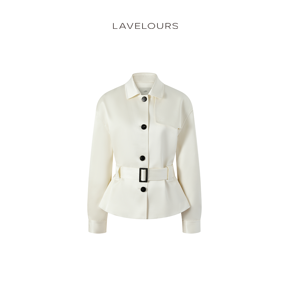 LAVELOURS 秋冬新款 重磅真丝羊毛双面缎短款上衣风衣外套