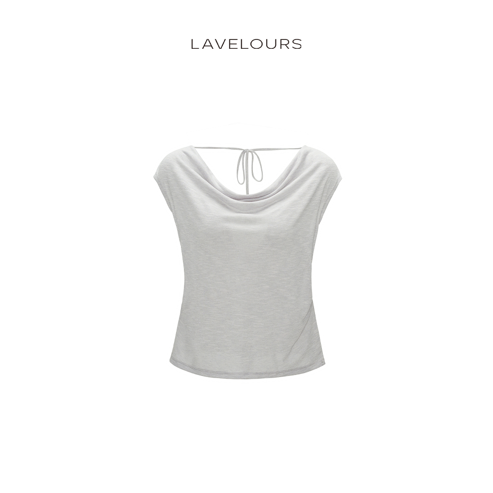 LAVELOURS 时尚设计感日本进口三醋酸针织荡领无袖T恤上衣