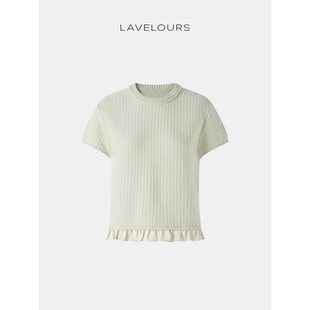 女 套头舒适毛衫 LAVELOURS 高支羊绒羊毛拼真丝下摆短袖