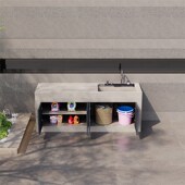 定制户外岩板立柱盆岛台一体洗手盆带铝合金门庭院洗手台操作吧台