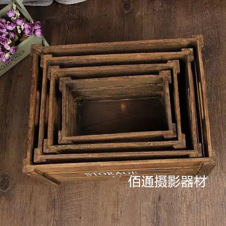 韩式复古婚纱做旧咖啡色木框收纳木盒摆件橱窗陈列花盒拍照道具