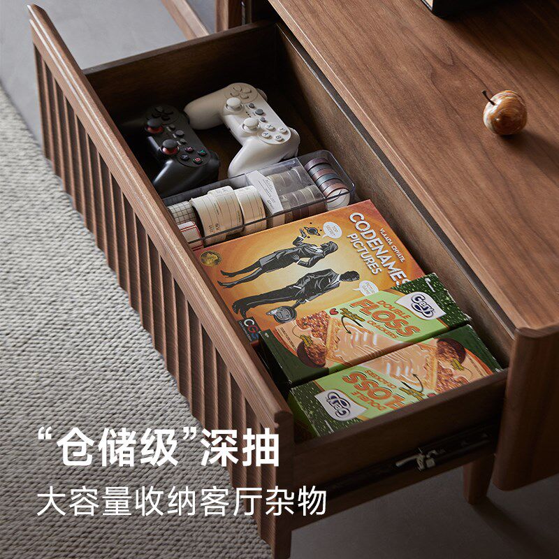 朴愫木作北美黑胡桃木中古电视柜实木家具法式复古客厅一体组合柜