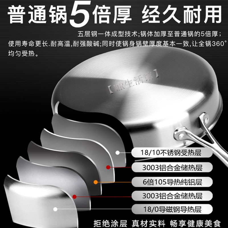 304不锈钢煎锅平底锅家用小不粘锅牛排蛋饺煎饼锅加厚无涂层德国