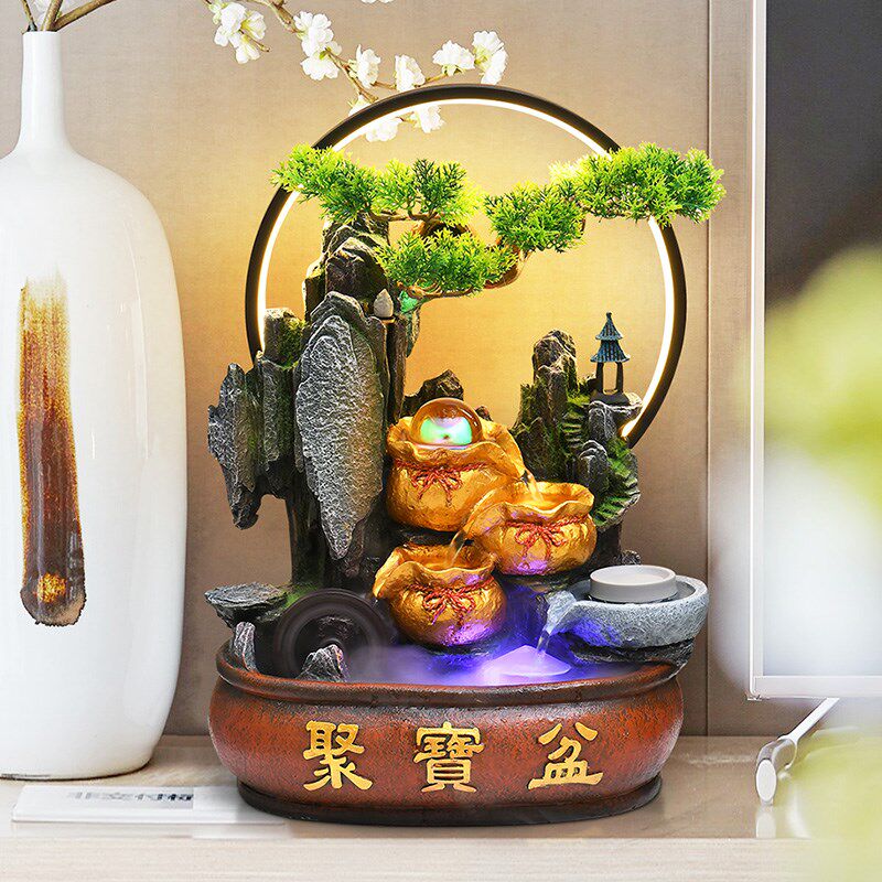 中式招财流水摆件循环水时来运转风水轮假山聚宝盆办公室开业送礼