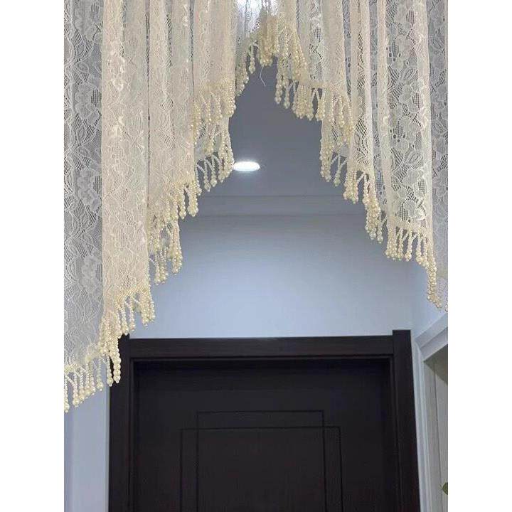 重工吊珠法式覆古蕾丝门帘隔断玄关走廊纱帘半帘窗帘透光纱风水帘