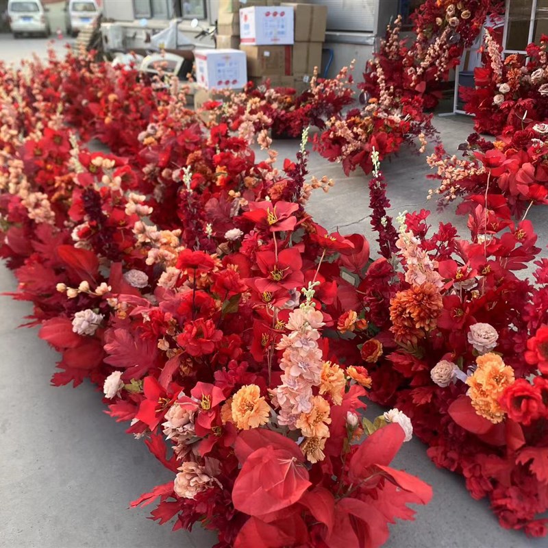 中式婚礼路引花婚庆绢花布场摆件结婚装饰花艺红排花挂花花球点花