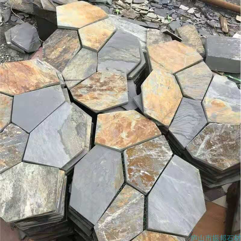 天然青石板冰裂纹碎拼花园庭院子户外防滑石材地砖文化石网帖墙砖