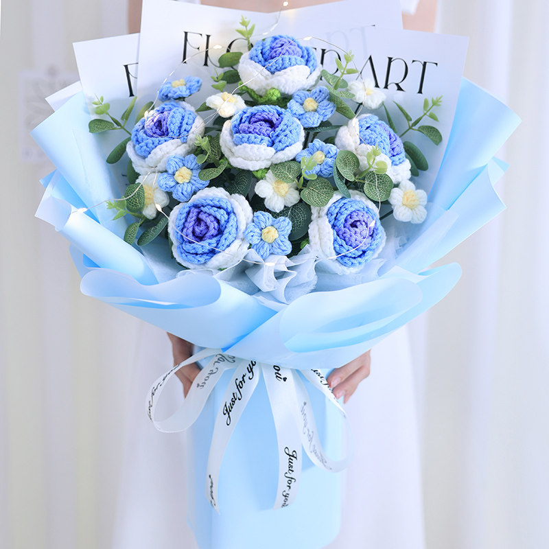 手工钩针编织毛线玫瑰康乃馨仿真花束成品送女友老师妈妈生日礼物