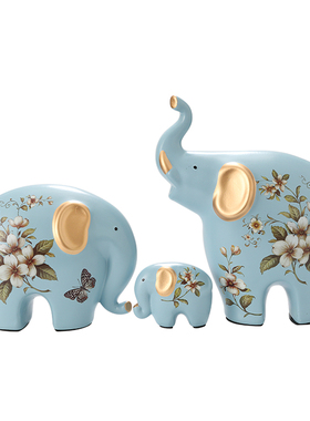 创意大象摆件一家三口四口招财象房间客厅电视柜玄关装饰品礼品