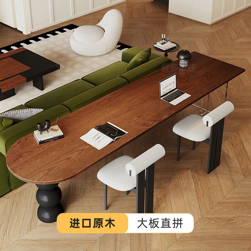 芳华 法式中古风实木书桌客厅家用双人长条桌横厅沙发后靠工作台