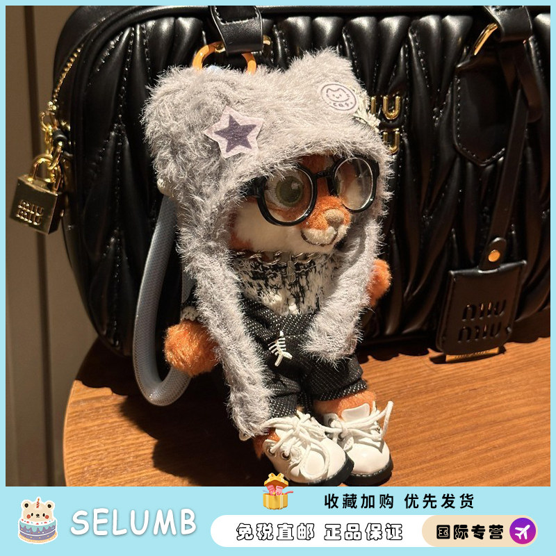 日本SELUMB灰色机能尼克小狐狸包包挂件可爱毛绒公仔童趣玩偶