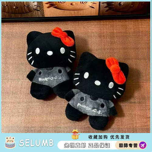 日本SELUMB kitty猫Rcwb联名款黑灰背心包挂饰可爱kt毛绒玩偶公仔